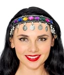 Jewel Headband Belly Dance Jewelry with Coins & Beads - SILVER