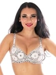 Sequin Dance Costume Bra with Beaded Floral Design - SILVER / WHITE