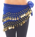 Kids Size Chiffon Hip Scarf with Coins - BLUE / GOLD