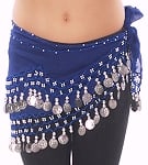 Kids Size Chiffon Hip Scarf with Coins - BLUE / SILVER