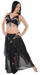 2-Piece Belly Dancer Costume with Coins - BLACK / SILVER