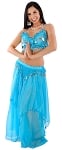 2-Piece Belly Dancer Costume with Coins - BLUE TURQUOISE / SILVER