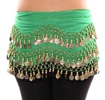 Chiffon Belly Dance Hip Scarf with Beads & Coins - GREEN / GOLD