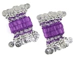 Chiffon Stretch Bracelets with Beads & Coins (PAIR): PURPLE / SILVER