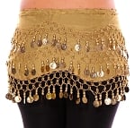 Chiffon Belly Dance Hip Scarf with Beads & Coins - GOLDEN / GOLD