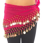 Kids Size Chiffon Hip Scarf with Coins - ROSE PINK / GOLD