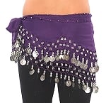 Kids Size Chiffon Hip Scarf with Coins - PURPLE GRAPE / SILVER