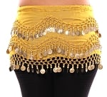 Chiffon Belly Dance Hip Scarf with Beads & Coins - YELLOW / GOLD