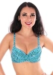 Sequin Cabaret Dance Costume Bra with Beaded Accents  - TURQUOISE