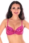 Sequin Cabaret Dance Costume Bra with Beaded Accents - HOT PINK / FUCHSIA