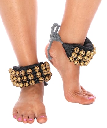 Salangai Indian Dance Ankle Bells Padded Anklets (PAIR) - BLACK