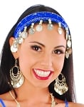 Sequin Belly Dance Costume Headband with Coins - BLUE / SILVER