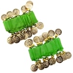 Chiffon Stretch Bracelets with Beads & Coins (PAIR): GREEN / GOLD