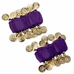 Chiffon Stretch Bracelets with Beads & Coins (PAIR): PURPLE GRAPE / GOLD