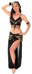 6-Piece Harem Genie Belly Dancer Costume - BLACK / GOLD