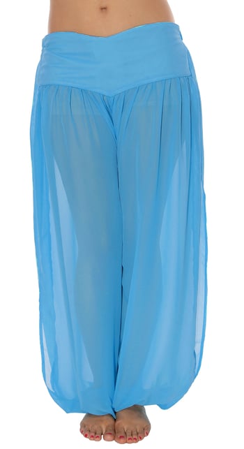 Chiffon Harem Pants with Slits - BLUE TURQUOISE