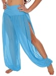 Chiffon Harem Pants with Slits - BLUE TURQUOISE