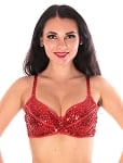 Sequin Cabaret Dance Costume Bra with Beaded Accents - RED