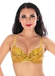 Sequin Cabaret Dance Costume Bra with Beaded Accents  - YELLOW / GOLD