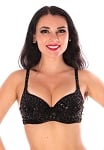 Sequin Cabaret Dance Costume Bra with Beaded Accents - BLACK