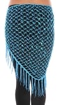 Crochet Net Shawl Scarf with Square Sequins & Fringe - BLUE TURQUOISE