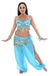 6-Piece Harem Genie Belly Dancer Costume - JASMINE BLUE / GOLD