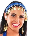 Sequin Belly Dance Costume Headband with Coins - BLUE / GOLD