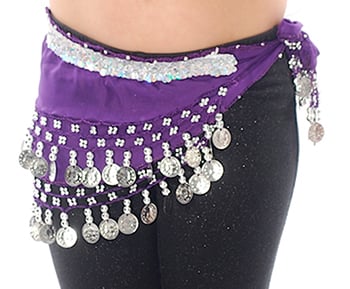 Toddler Size DELUXE Coin Hip Scarf - GRAPE / SILVER