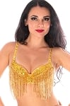 Sequin Belly Dance / Samba Costume Bra with Beaded Fringe - GOLD