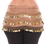 Plus Size 1X - 4X Chiffon Belly Dance Hip Scarf with Coins - MOCHA / GOLD