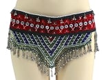 Afghani Kuchi Beaded Textile Costume Belt with Medallions, Coins, and Bells