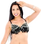 Sequin Beaded Bra with Teardrop Paillettes - BLACK / SILVER