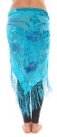 Burnout Velvet Rose Pattern Shawl Hip Scarf with Fringe - TURQUOISE / BLUE