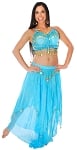 2-Piece Belly Dancer Costume with Coins - BLUE TURQUOISE / GOLD