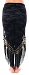 Lace Shawl Hip Scarf with Coins & Fringe - BLACK / GOLD