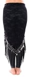 Lace Shawl Hip Scarf with Coins & Fringe - BLACK / SILVER