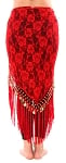 Lace Shawl Hip Scarf with Coins & Fringe - RED / GOLD