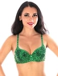 Sequin Dance Costume Bra with Beaded Floral Design - GREEN