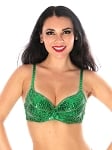 Sequin Cabaret Dance Costume Bra with Beaded Accents - GREEN