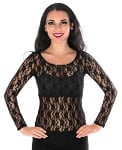 Long Sleeve Lace Top - BLACK
