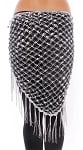 Crochet Net Shawl Scarf with Square Sequins & Fringe - SILVER / GREY