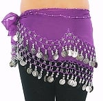 Kids Size Chiffon Hip Scarf with Coins - PURPLE / SILVER