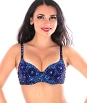 Sequin Dance Costume Bra with Beaded Floral Design - BLUE