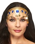 Arabesque Metal Head Piece with Coins & Jewels - GOLD / BLUE