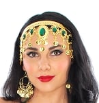 Arabesque Metal Head Piece with Coins & Jewels - GOLD / GREEN