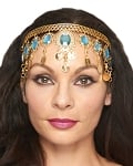 Arabesque Metal Head Piece with Coins & Jewels - GOLD / TURQUOISE