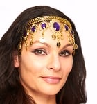 Arabesque Metal Head Piece with Coins & Jewels - GOLD / PURPLE