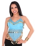 Sheer Chiffon Dance Halter Top with Coins - BLUE TURQUOISE / GOLD