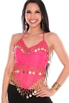 Sheer Chiffon Dance Halter Top with Coins - DARK PINK / GOLD