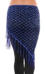 Crochet Net Shawl Scarf with Square Sequins & Fringe - ROYAL BLUE